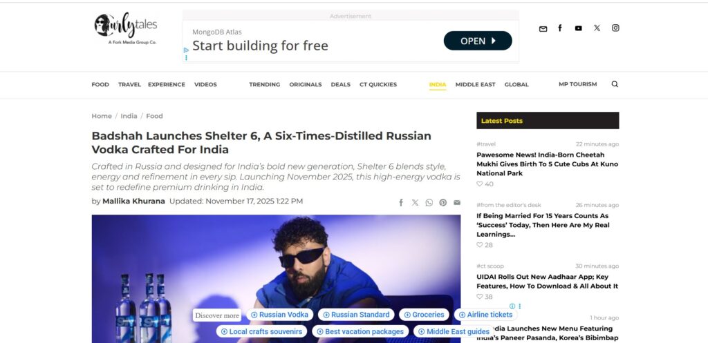 Badshah Launches Shelter 6, A Six-Times-Distilled Russian Vodka Crafted For India