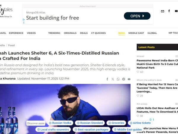 Badshah Launches Shelter 6, A Six-Times-Distilled Russian Vodka Crafted For India
