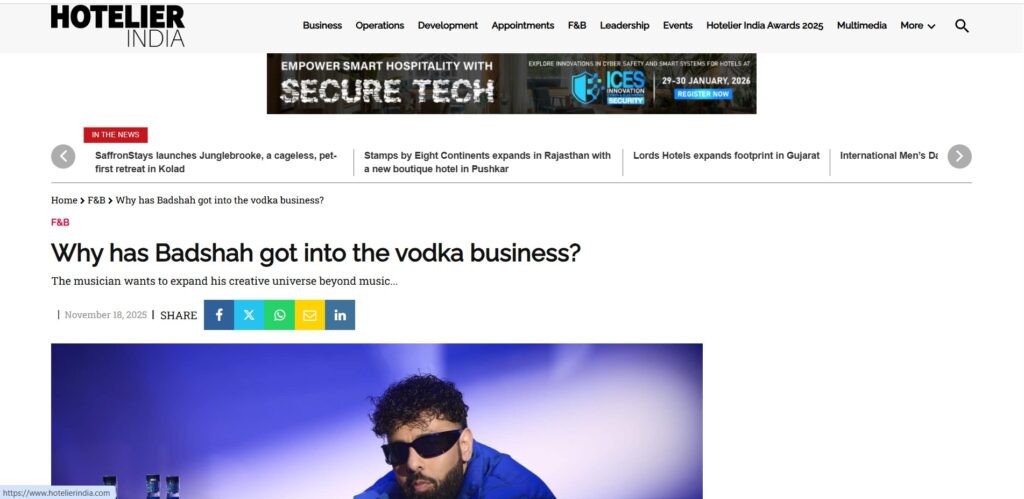 Why has Badshah got into the vodka business?