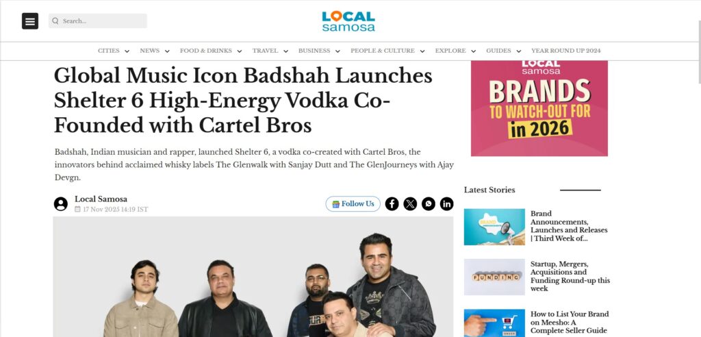 Global Music Icon Badshah Launches Shelter 6 High-Energy Vodka Co-Founded with Cartel Bros
