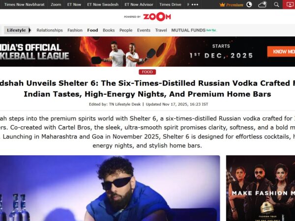 Badshah Unveils Shelter 6: The Six-Times-Distilled Russian Vodka Crafted For Indian Tastes, High-Energy Nights, And Premium Home Bars