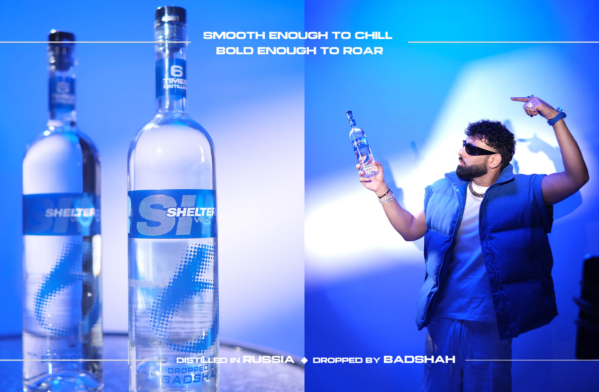 Shelter 6 premium vodka by Badshah distilled in Russia for smooth taste
